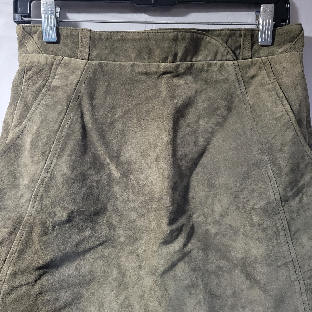 H&MPremium Genuine Suede Olive Skirt 10 - Picture 3 of 7